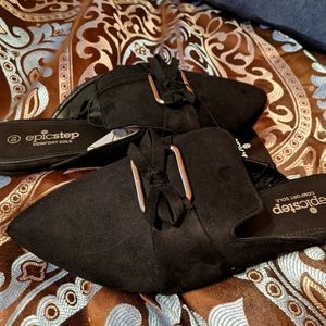 EpicStep Black Mules with Bow and Buckle Detail
